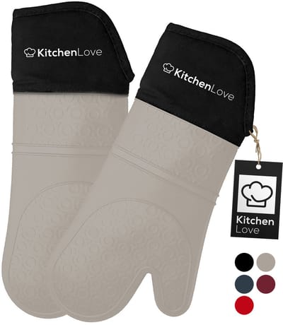 KitchenLove Siliconen Ovenwanten - 2 Stuks - Ovenhandschoenen - Hittebestendig tot 350 °C - EN407 Gecertificeerd - Beige