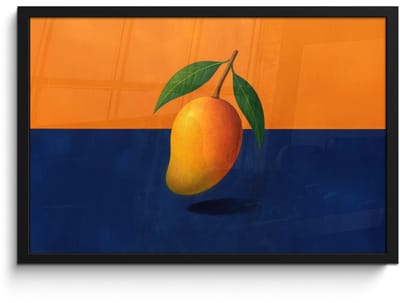 Poster in lijst - Fotolijst 60x40 cm - Posters - Mango - Vlakken - Bladeren - Oranje - Posterlijst zwart - Decoratie - Wanddecoratie woonkamer - Muurdecoratie slaapkamer