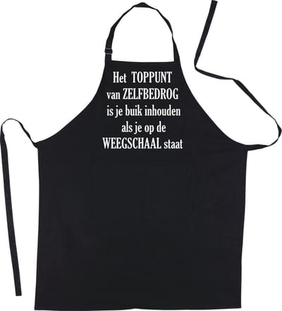 Mijncadeautje Schort - Toppunt van zelfbedrog - opdruk wit - mooie en exclusieve keukenschort - zwart