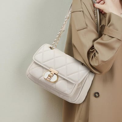 Crossbodytas Koeienhuid Ketting Schoudertas Veelzijdige Kleine Vierkante Tas Verjaardag Nieuwjaars Cadeau voor Meisjes beige