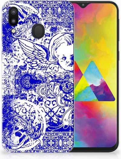 Silicone Back Case Samsung Galaxy M20 (Power) Angel Skull Blauw