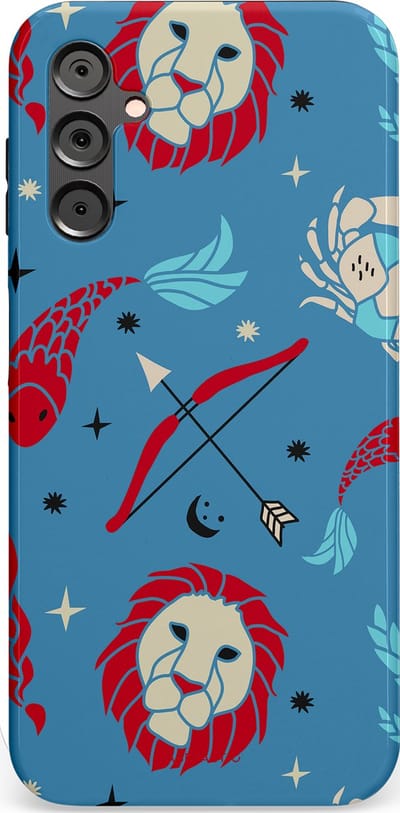 Casetastic hoesje geschikt voor Samsung Galaxy A14 (2023) 5G / Samsung Galaxy A14 (2023) 4G - Dubbellaagse bescherming - Zodiac in verbinding - Fashion Case - Petrol Bordeaux Grijs