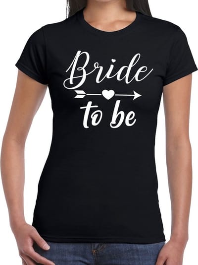 Bride to be tekst t-shirt - met Cupido pijl - zwart - voor dames - Vrijgezellenfeest kleding - vrouwen XS