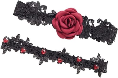 Bruids Kousenband - Kanten Band - Bruiloft Accessoire - Bloem Decoratie - 3 Stuks - Roze