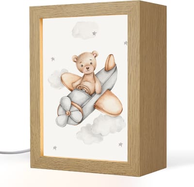 Nachtlampje 15x20 cm - Kinder lampje - Beer - Vliegtuig - Sterren - Kinderen - Tafellamp kinderkamer - Slaapkamer lamp - Bedlamp kinderen - Kinderlampje stopcontact - Wandlamp babykamer - Nachtlampjes