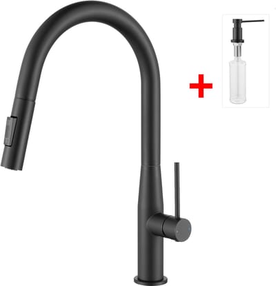 CECIPA max Keukenkraan met Uittrekbare Uitloop - Keukenmengkraan Met Zeepdispenser - Handdouche - Uittrekbaar - 2 straalsoorten - Zwart