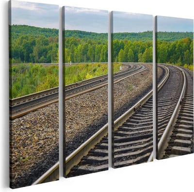 Artaza Canvas Schilderij Vierluik Rails Spoorwegen In Een Bocht - 80x60 - Foto Op Canvas - Canvas Print