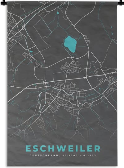 Wandkleed - Wanddoek - Stadskaart – Plattegrond – Duitsland – Blauw – Eschweiler – Kaart - 120x180 cm - Wandtapijt