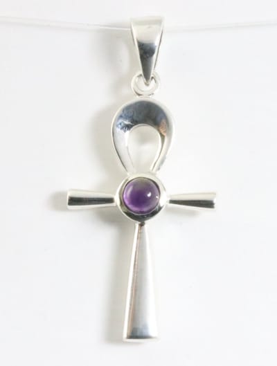 Fijne zilveren ankh hanger met amethist