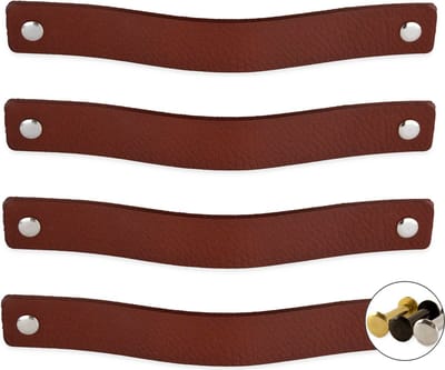 Leren handgrepen - Cognac - 4 stuks - 20,0 x 2,5 cm - incl. 3 kleuren schroeven - Handgrepen leer - Leren meubelgreep - Leren handvaten kast - Leren lus - Handgreep kast leer - Leren greepjes - Handvat leer - Leren deurgreep - Leren handgreep cognac