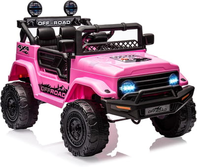 Elektrische kinderauto 12 V met afstandsbediening 2,4 GHz – veiligheidsvoertuig met instelbare snelheid, LED-verlichting en muziek – voor kinderen van 3 tot 8 jaar -Roze