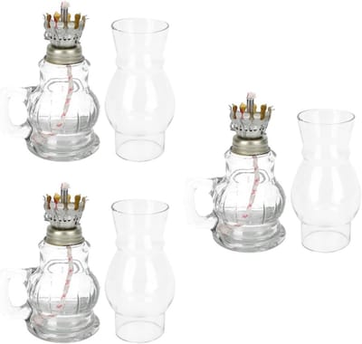Set van 3 Glazen Petroleumlampen voor Binnen en Buiten - Stijlvolle Olielampen voor Decoratie en Verlichting