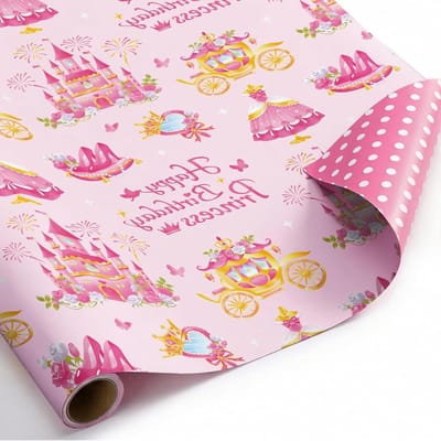 Roze Cadeaupapier - Rol met Print - Feestelijke Verpakking - Prinsessenslot Motief - 1 Vierkante Meter - Roze