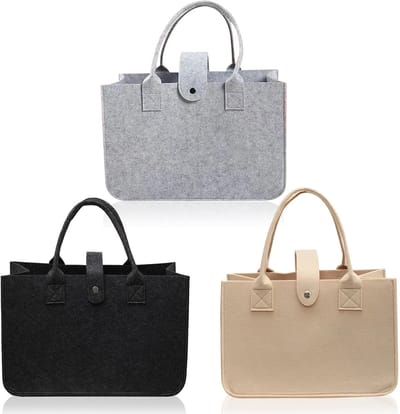 Dailygoods- Vilten Tas - 3 Stuks - Opvouwbaar - Shopper - Versterkte Handgrepen - Robuuste Boodschappenmand - 30 x 20 x 18 cm - Boodschappentas