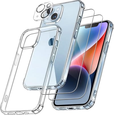 Militaire KKG schokbestendige hoesje met 2 Gehard Glazen Schermbeschermers en 1 cameralensbeschermer - Anti-schok hoesje Geschikt voor: iPhone 14 Pro Max - transparant