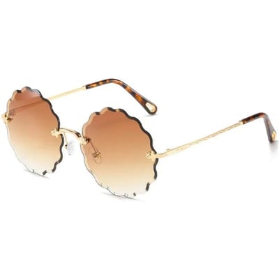 Premium Vintage Ronde Goggles Dames Bloemenontwerp Trendy Randloze Zon Zonnebrillen voor Dames Rijbrillen UV-bescherming 400