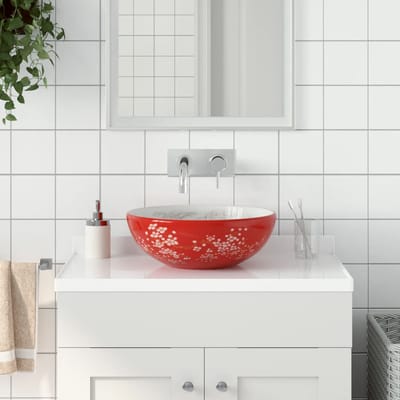 vidaXL - Opzetwasbak - rond - Φ41x14 - cm - keramiek - wit - en - rood