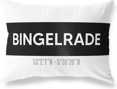 Tuinkussen BINGELRADE - LIMBURG met coördinaten - Buitenkussen - Bootkussen - Weerbestendig - Jouw Plaats - Studio216 - Modern - Zwart-Wit - 50x30cm