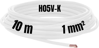 Kalitec 10 meter H05V-K 1 mm² witte bedradingskabel I kernkabel flexibel I PVC enkelader I meeraderig 1mm2 I bedrading fijnaderig I enkele kabel I kabel massief I schakeldraad vlamvertragend