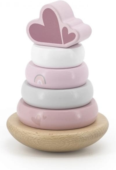 Label Label - Houten Stapelring Piramide - Roze - FSC Hout - 6 Onderdelen - Stimuleert de Motorische Ontwikkeling - Geschikt voor Kindjes vanaf 12 Maanden