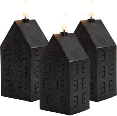 Anna's Collection LED kaars huisje - 3x - zwart - H15 cm - met timer - op batterijen