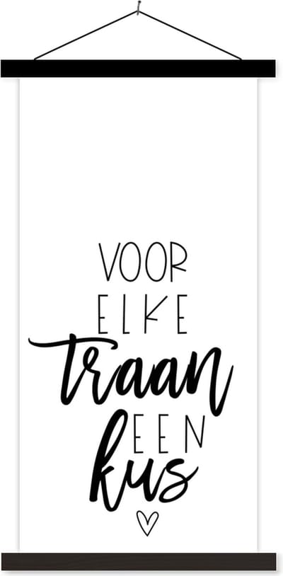 Posterhanger incl. Poster 40x80 cm - Schoolplaat - Get well soon - Quotes - Zwart - Kus - Textielposter - Zwarte latten
