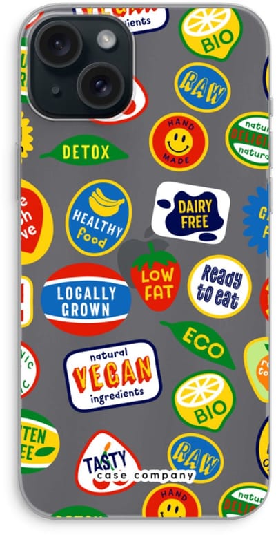 Case Company® - Hoesje geschikt voor iPhone 15 Plus hoesje - Fruitsticker - Soft Cover Telefoonhoesje - Bescherming aan alle Kanten en Schermrand