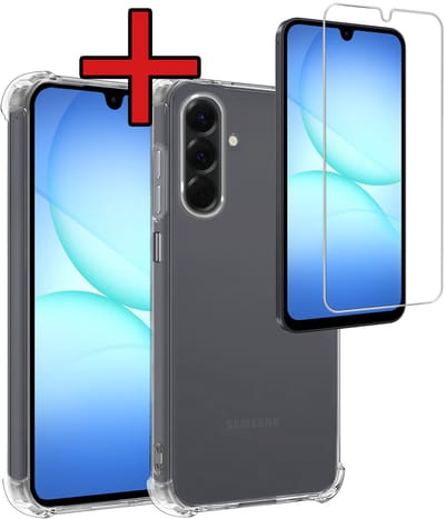 Hoesje - Met Screenprotector - Geschikt voor Samsung Galaxy A17 - Sterk & Shockproof - Back Cover - Siliconen Case - Telefoon Hoes - Shock Proof - Telefoonhoes - Transparant
