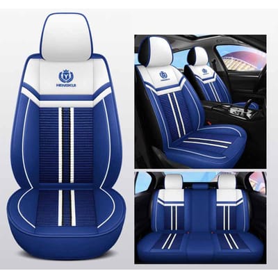 Coussin de voiture complet à cinq places Housse de siège de voiture universelle quatre saisons Housse de siège de voiture en cuir résistant à l'usure et respirante sale Basic model bleu