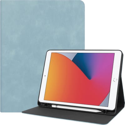 Hoesje - Geschikt voor Apple iPad 9 (2021) - 10.2 inch - 9e Generatie - Luxe Bookcase - Hard Cover Case Hoes - Met Uitsparing Geschikt voor Apple Pencil - Hardcover Book - Tablethoes - Lichtblauw