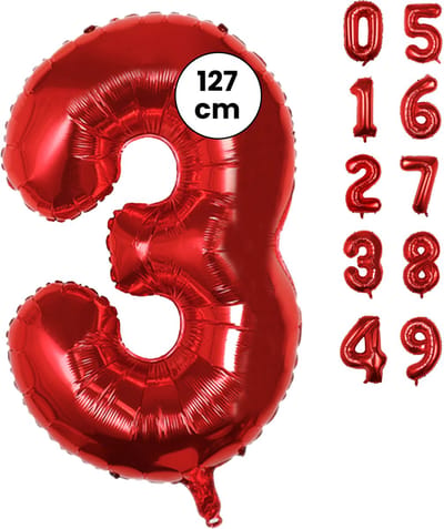 Fienosa Cijfer Ballonnen nummer 3 - Rood - 127 cm - XXL Groot - Helium Ballon - Verjaardag Ballon - Leeftijd verjaardag - Verjaardagsballon - Verjaardag
