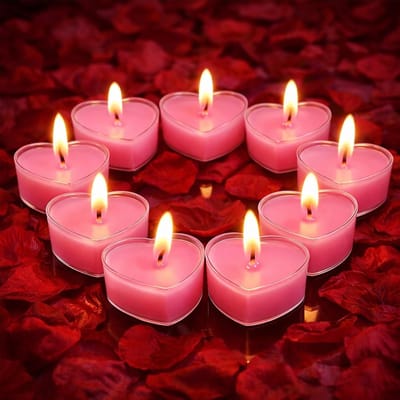kaarsen, 9 hartvormige theelichtkaarsen, Geschikt voor Kerstmis, bruiloften, Nieuwjaar, Valentijnsdag, verjaardagen, huwelijksaanzoeken, feesten