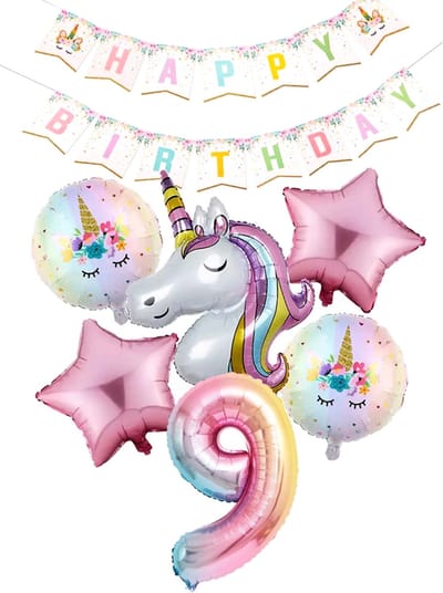 * Snoes * Cijfer 9 ballon Unicorn Plus Pack * Eenhoorn Licht Roze * DIY Slinger* Set van 7 * Grotere Ballonnen en DIY Slinger * Unicorn Licht 9 * Eerste verjaardag * Hoera 9 Jaar * Birthday * Ballon Cijfer 9