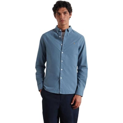 Farah Vintage Oxford-overhemd met lange mouwen en knoopsluiting voor heren (Krijtblauw)