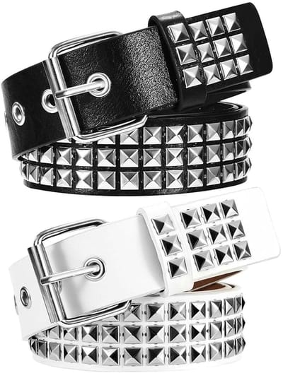 Dailygoods- Punkriem Verstelbaar - Klinknagels/Riem met Dubbele Gesp - Leren/Punk Riem - 2 Stuks - 110 cm x 3,8 cm - Modieus Ontwerp - Klinknagelriem
