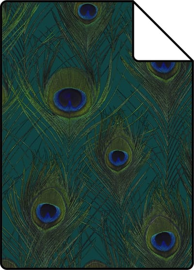 Proefstaal Origin Wallcoverings behang pauwenveren zeegroen - 26,5 x 21 cm - 347764-S