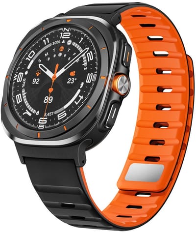 Luxe siliconen bandje - geschikt voor Samsung Galaxy Watch Ultra / Ultra 2025 47mm - premium magnetisch bandje met druksluiting - zwart oranje