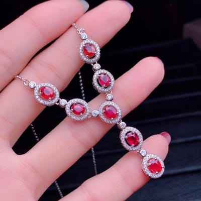 Natuurlijke robijn 925 zilveren hanger ketting, luxe en stijlvolle sieraden, Y-vormig, Valentijns-, huwelijksgeschenken, versierd rood