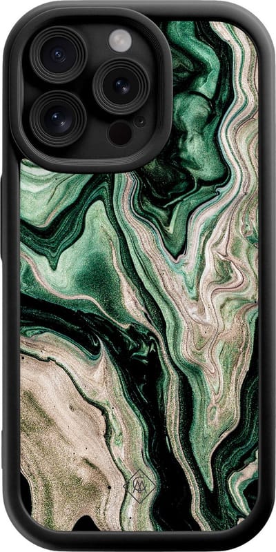 Casimoda® hoesje - Geschikt voor iPhone 15 Pro Max - Groen marmer / Marble - Effen telefoonhoesje met lensbescherming - Siliconen/TPU - Backcover - Groen