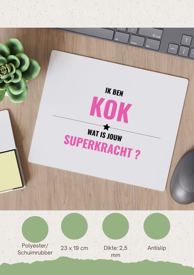 Akyol - ik ben kok wat is jouw superkracht? Muismat - Kok - iemand die goed kan koken - mensen die kok zijn - kook liefhebbers - verjaardagscadeau - verjaardag - cadeau - kado - geschenk - gift - 23 bij 19 cm
