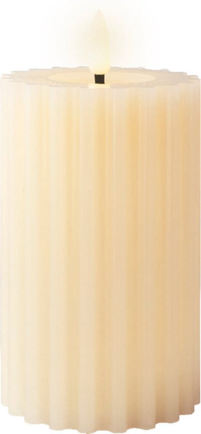Lumineo luxe LED kaars/stompkaars - creme wit ribbel - D7,5 x H15 cm - timer