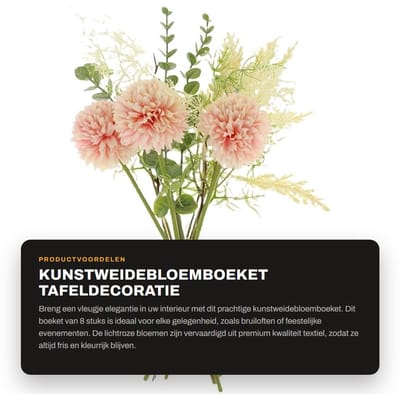 Dailygoods- Kunstweidebloemboeket 8 stuks - Premium kwaliteit - Kunstbloemen - Tafeldecoratie - Woondecoratie - Tijdloze blikvanger - Totale lengte 37 cm - Nep Bloemen