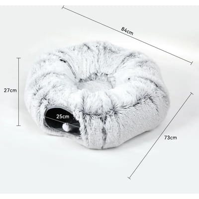 Tunnel en peluche pour chats d'intérieur, grand tunnel en forme de donut, 3 formes, grotte pour chat avec coussin, jouet multifonctionnel pour chats white