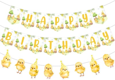 Dailygoods- Verjaardagsbanner Kip Thema - Feestdecoratie - Slinger met Kippen - Gelukkige Verjaardag - Kinderfeestje - Schattige Stripfiguren