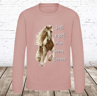 Sweater Just a girl who loves horses roze - Roze - 122/128