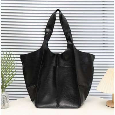 Dames Tas Retro Eenvoudige Grote Tas Splicing Zacht Leer Enkele Schouder Grote Capaciteit Trend Eenvoudige Tote Tas