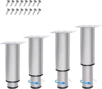 4 Stuks Verstelbare Meubelpoten Set met Schroeven, Hoogte 18-30 cm, Ø38-50 mm, Metaal Metaal, Universele Tafelpoot voor Bank, Bedpoten, Kast, Kastpoot en Meubelpoten (18-30cm)
