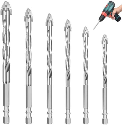 Dailygoods - 6-delige excentrische boorset, zaagtandboor met 4 snijkanten, multifunctionele boorset met zeer harde getande boor met afgeschuinde punt en hoog voor beton, glas, keramiek, 4/5/6/8/10/12 mm