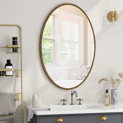 Wishdor - Ovale Wandspiegel - Antieke Uitstraling - Retro Ontwerp - Glas, IJzer En MDF - Goud