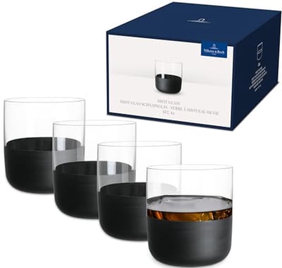 Shotglazen Set - Borrelglaasjes - Drank Serveren - Uniek Mat Zwart Design - 40 ml - Zwart/Helder